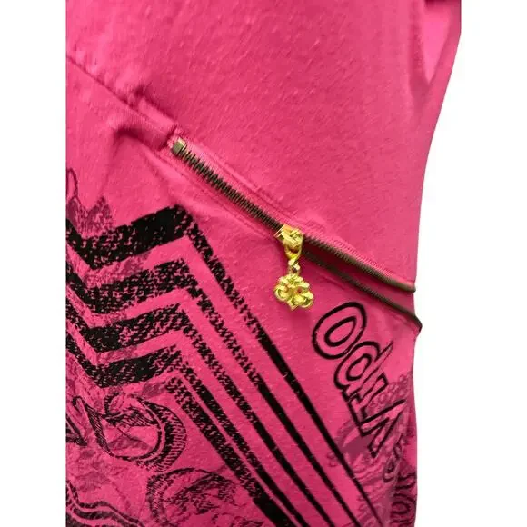 VTG Y2K Dereon Beyonce Womens Medium Fleur De Lis Pink BodyCon Dress Zip Midi - Picture 5 of 5